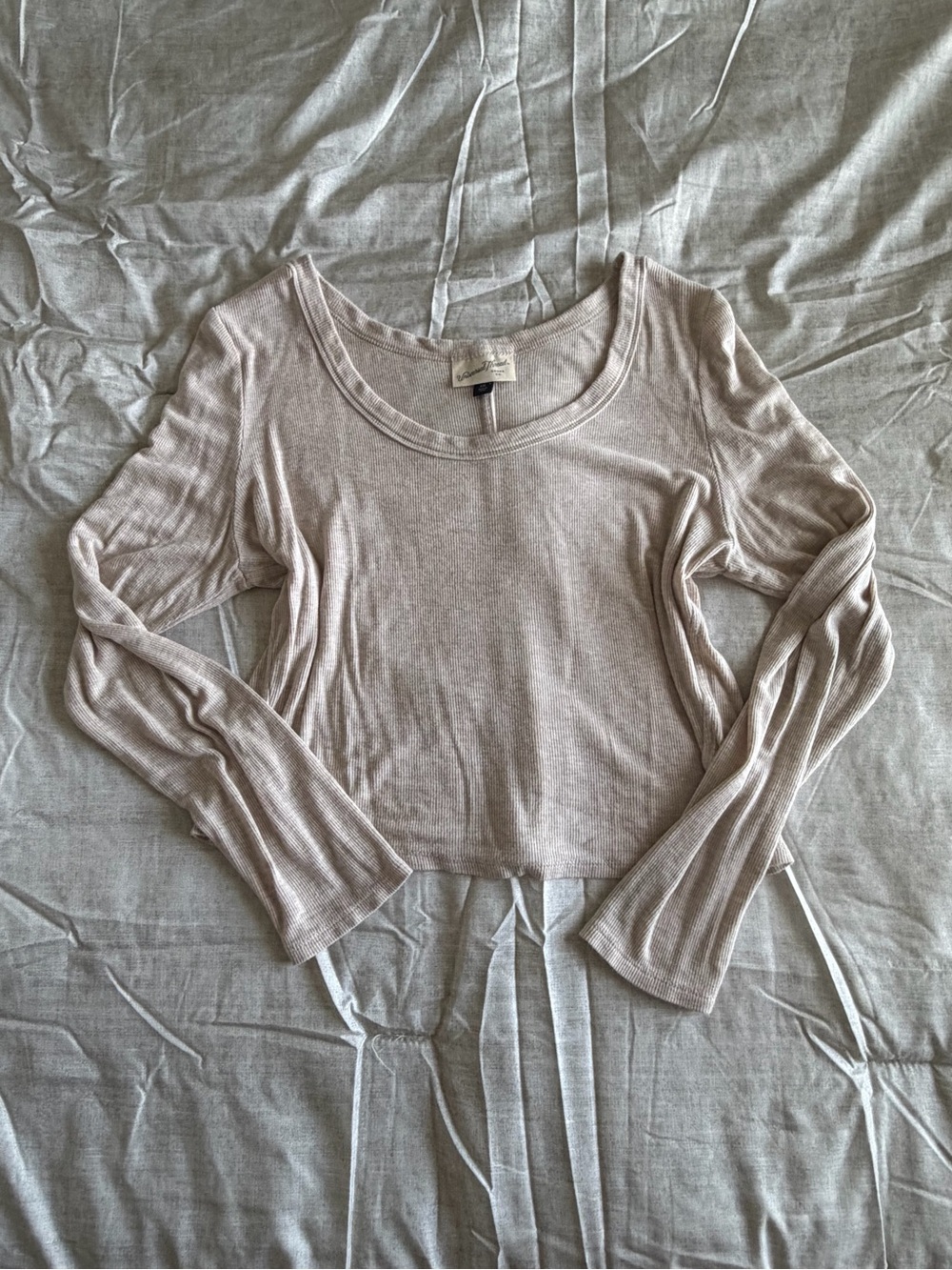 Universal Thread Beige Ribbed Long Sleeve Scoop Neck Top (XXL)